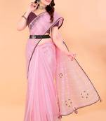 1Organza Khatli Work Saree With Art Silk Blouse Piece