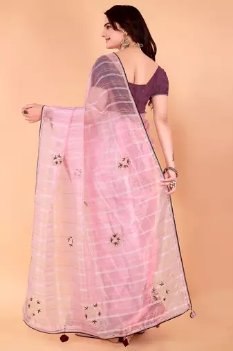 1Organza Khatli Work Saree With Art Silk Blouse Piece
