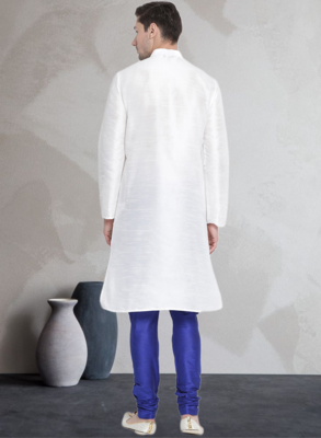 White art dupion silk mens plain kurta pajama 4