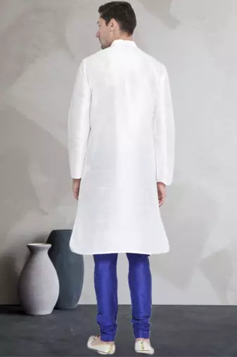 White art dupion silk mens plain kurta pajama