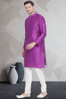 Purple art dupion silk mens plain kurta pajama 2