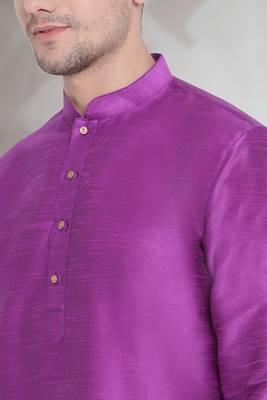 Purple art dupion silk mens plain kurta pajama 3
