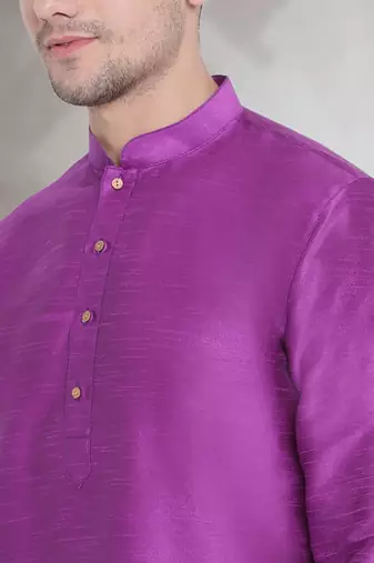 Purple art dupion silk mens plain kurta pajama