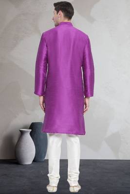 Purple art dupion silk mens plain kurta pajama 4