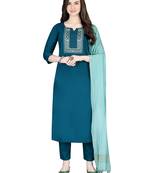 Textile cloth women's blue color rayon fabric embroidery with sequence work kurta pant with dupatta set