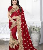Red Zari Embroidered Border Art Silk Party Wear Saree With Blouse Piece