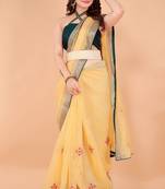 Yellow Cotton Saree For Women With Blouse Sd29126