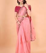 Pink Cotton Saree For Women With Blouse Sd29127