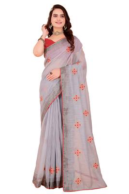 Grey cotton saree for women with blouse sd29128 2