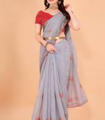 Grey cotton saree for women with blouse sd29128