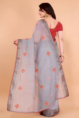 Grey cotton saree for women with blouse sd29128 3