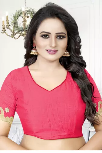 Pink Zari Embroidered Border Art Silk Party Wear Saree With Blouse Piece