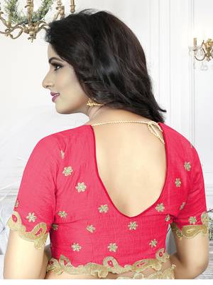 Pink Zari Embroidered Border Art Silk Party Wear Saree With Blouse Piece 5