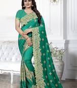 Green Zari Embroidered Border Art Silk Party Wear Saree With Blouse Piece