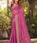 Purple Zari Embroidery Border Worj Georgette Saree