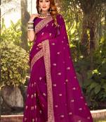 Purple Zari Embroidery Border Work Georgette Saree