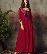 Red Thread Embroidery Rayon Stiched Readymade Gown