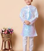 sequins work dupion silk kurta and cotton pajama set for boys