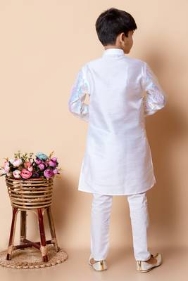 sequins work dupion silk kurta and cotton pajama set for boys 2