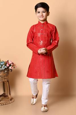Nfc creation embroidery and sequins work cotton kurta and pajama set for boys 1