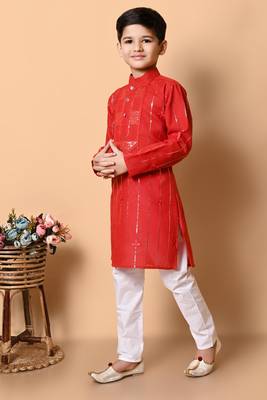 Nfc creation embroidery and sequins work cotton kurta and pajama set for boys 3