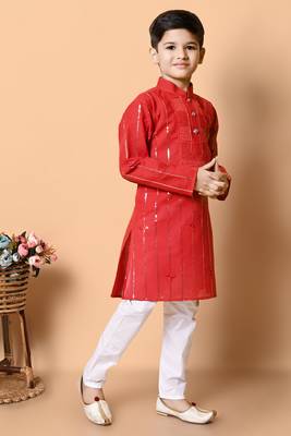 Nfc creation embroidery and sequins work cotton kurta and pajama set for boys 4