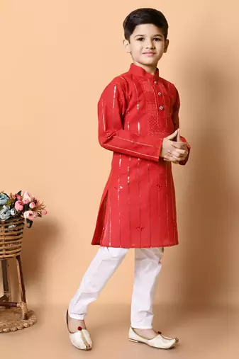 Nfc creation embroidery and sequins work cotton kurta and pajama set for boys