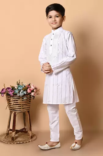 embroidery and sequins work cotton kurta and pajama set for boys