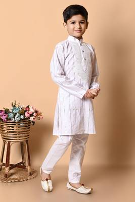 embroidery and sequins work cotton kurta and pajama set for boys 4