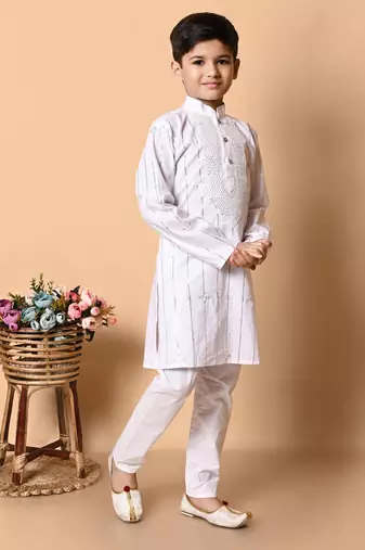 embroidery and sequins work cotton kurta and pajama set for boys