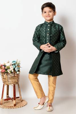 Nfc creation embroidery and sequins work dupion silk kurta jacket and pajama set for boys 1