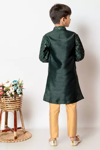 Nfc creation embroidery and sequins work dupion silk kurta jacket and pajama set for boys