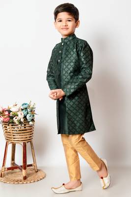 Nfc creation embroidery and sequins work dupion silk kurta jacket and pajama set for boys 3