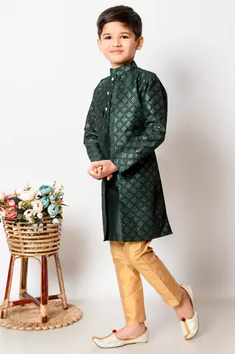 Nfc creation embroidery and sequins work dupion silk kurta jacket and pajama set for boys