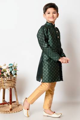 Nfc creation embroidery and sequins work dupion silk kurta jacket and pajama set for boys 4