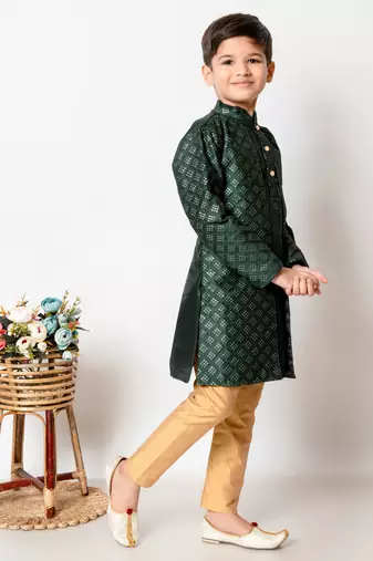 Nfc creation embroidery and sequins work dupion silk kurta jacket and pajama set for boys