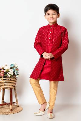 Nfc creation embroidery and sequins work dupion silk kurta jacket and pajama set for boys 1