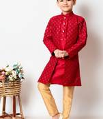 Nfc creation embroidery and sequins work dupion silk kurta jacket and pajama set for boys