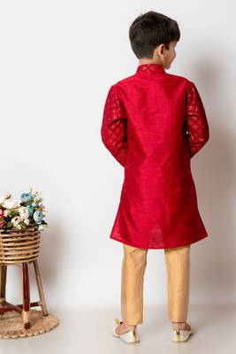 Nfc creation embroidery and sequins work dupion silk kurta jacket and pajama set for boys 2