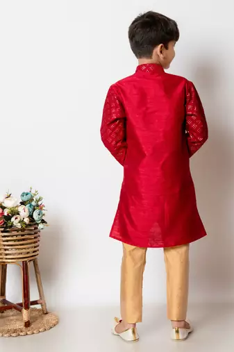 Nfc creation embroidery and sequins work dupion silk kurta jacket and pajama set for boys