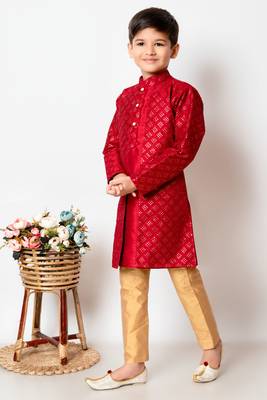 Nfc creation embroidery and sequins work dupion silk kurta jacket and pajama set for boys 3