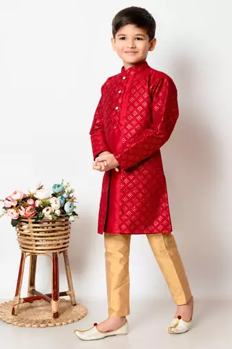 Nfc creation embroidery and sequins work dupion silk kurta jacket and pajama set for boys