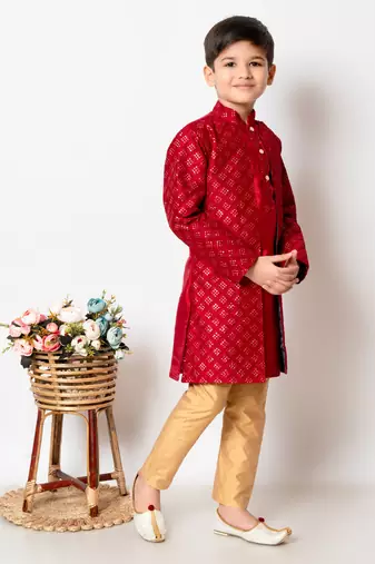 Nfc creation embroidery and sequins work dupion silk kurta jacket and pajama set for boys