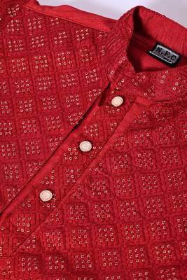 Nfc creation embroidery and sequins work dupion silk kurta jacket and pajama set for boys 5