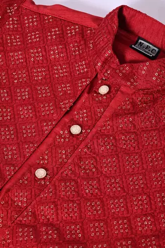 Nfc creation embroidery and sequins work dupion silk kurta jacket and pajama set for boys