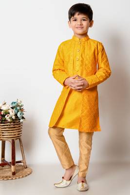 Nfc creation embroidery and sequins work dupion silk kurta jacket and pajama set for boys 1