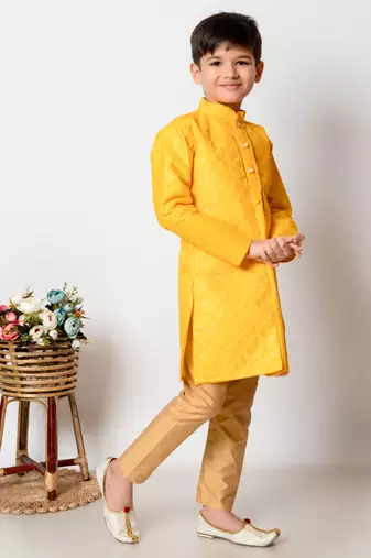 Nfc creation embroidery and sequins work dupion silk kurta jacket and pajama set for boys