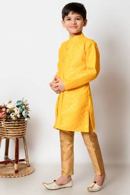 Nfc creation embroidery and sequins work dupion silk kurta jacket and pajama set for boys 4