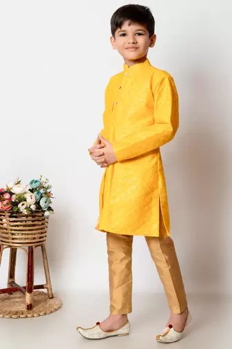 Nfc creation embroidery and sequins work dupion silk kurta jacket and pajama set for boys