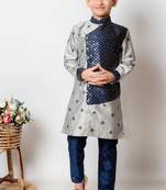 embroidery and sequins work dupion silk kurta side jacket and pajama set for boys